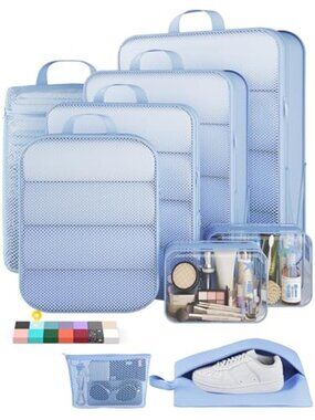 9 Pcs Compression Packing Cubes Travel Luggage Organizer Bags Toiletry Shoe Bag